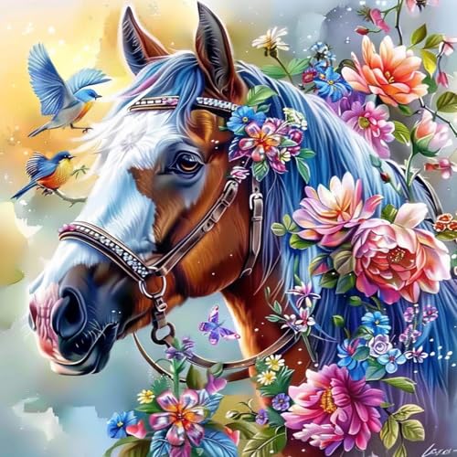 SENQAO 5D Diamond Painting Kits for Adults, Horse Diamond Art Kits for Adults Beginners - DIY Full Drill Round Diamond Dot Gem Art, Craft Gift Suitable for Home Wall Decoration 12×12 inch - color: horse