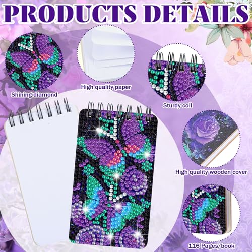 Fuyoooo 12 Pcs Flower Butterfly Diamond Art Notebook Kits for Adults | Butterfly Floral Diamond Art Notebook, DIY Cover Notebook Diamond Painting for Beginners, 5d Journal Notepad Accessories - style: Flower Butterfly