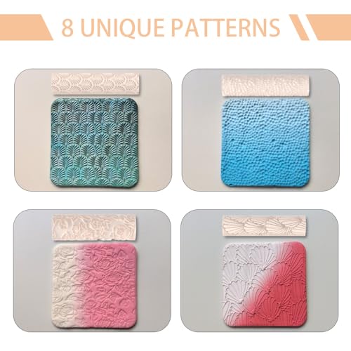 8 Pcs Polymer Clay Texture Roller, Texture Roller for Clay, 3.15 in x 0.79 in Pottery Texture Rollers for Jewelry Making, Like Texture Sheets, Work with Polymer Clay Cutters - color: YELLOW