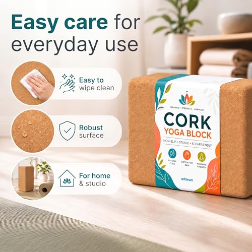 2 Pack Natural Cork Yoga Blocks, High Density Non-Slip Yoga Bricks for Pilates, Stretching, Balance and Flexibility Training - size: 9 x 6 x 4 Inch High Density