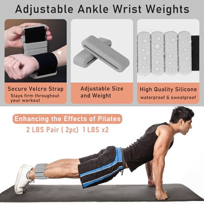 Pilates Ring Kit with Adjustable Ankle Wrist Weights, Resistance Bands, Ball, Pilates Equipment Ball for Home Workout to Tone, Sculpt and Strengthen, Fitness Magic Circle Rings for Yoga Women - color: Gray