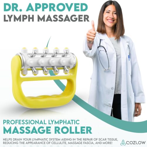 MyoRelease Lymphatic Drainage Massager - Yellow - Handheld Massage Roller | Cozlow - fascia release massage tool for shoulder, neck, belly, thigh, leg, back, glutes - helps reduce cellulite appearance - color: Yellow
