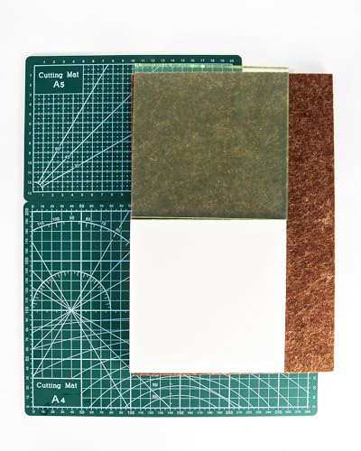 5 Pcs Leather Punch Pads Set， A4+A5 Self Healing Cutting Mats, 15x15cm Rubber And PP Punching Pads, Brown Sound Absorbing Pad, DIY Craft Tools for Leatherworking, Sewing, Quilting