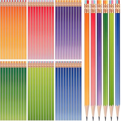 TecUnite 60 Pcs HB Pencils #2 Unsharpened Wood Cased Pencils with Eraser Hexagonal Pencil Cute Graphite No 2 Pen for Adults Gifts Exam School Office Sketching Learning(Gradient Color, Gold) - color: Gradient Color, Gold