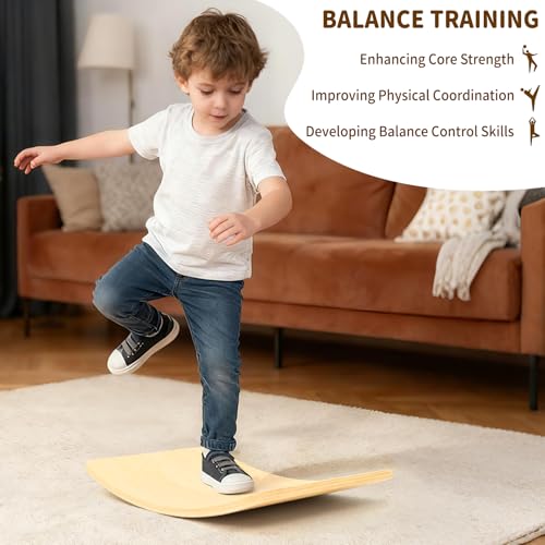 Gentle Monster Wobble Balance Board, Wooden Montessori Toy Rocker Board Natural Wood Kids Toddler Open Ended Learning Toy Yoga Curvy Board for Adult Office Classroom Christmas Gifts - color: White Maple Color