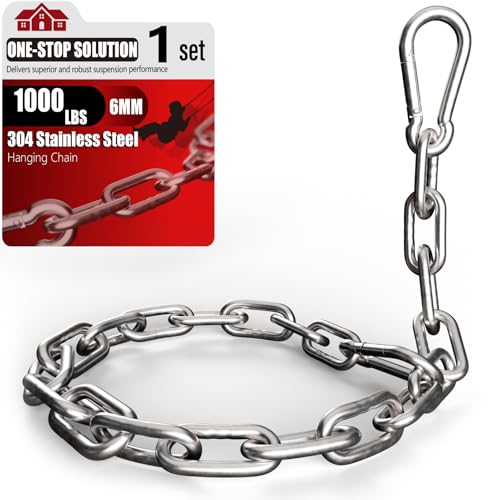 sprookber 25" Hanging Swing Chain,1000 lb Capacity,6 mm 304 Stainless Steel | Hardware Kit with 2 Carabiner for Hammock Chair, Porch Swing, Punching Bag, Aerial Yoga, Tire Swing, Gym, Tree,Indoor,Outdoor - color: Silver, size: 1 PACK 25inch