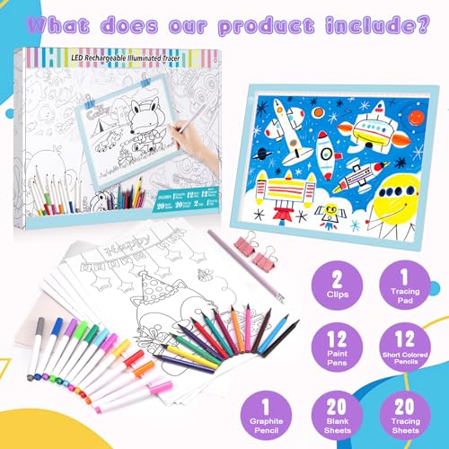 Light Up Tracing Board Kits Blue, 15" Writing Tracer Pad for Kids Ages 3-12, Drawing Tablet Supplies for Diamond Art Painting Accessories, Sketching Light Box Table for Boys Adults Holiday Gift Toys - style: 15" Kit Blue (Rechargeable)