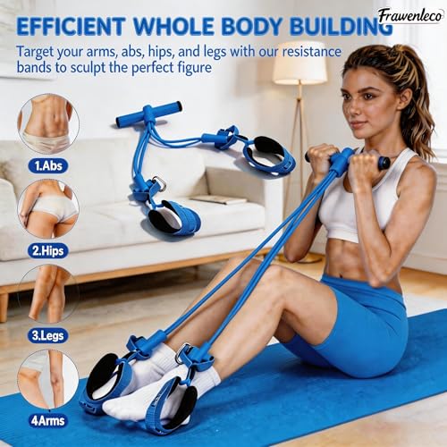Fitness Resistance Bands with 4 Tube Pedal Ankle Puller, Elastic Yoga Pedal Stretch Band for Exercise, - color: Blue