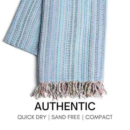 BAY LAUREL Turkish Beach Towel with Travel Bag 39 x 71 Quick Dry Sand Free Lightweight Large Oversized Towels Light - color: Blue Mix
