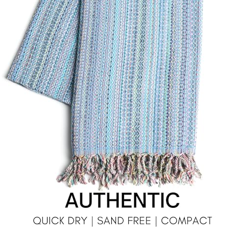 BAY LAUREL Turkish Beach Towel with Travel Bag 39 x 71 Quick Dry Sand Free Lightweight Large Oversized Towels Light - color: Blue Mix