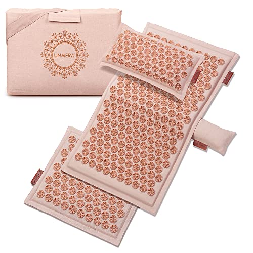 UNMERA Acupressure Mat and Pillow Set,Natural Linen & Coconut Fiber Filling - color: Pastel Pink