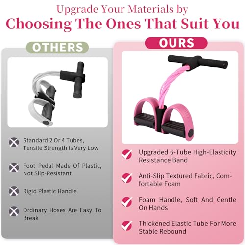 Multifunction Tension Rope, 6-Tube Elastic Yoga Pedal Puller Resistance Band, Natural Latex Tension Rope Fitness Equipment, for Abdomen/Waist/Arm/Leg Stretching Slimming Training - color: Pink
