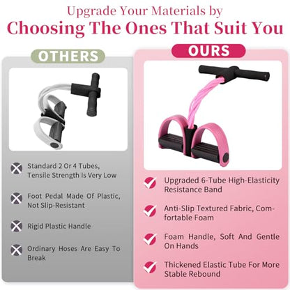 Multifunction Tension Rope, 6-Tube Elastic Yoga Pedal Puller Resistance Band, Natural Latex Tension Rope Fitness Equipment, for Abdomen/Waist/Arm/Leg Stretching Slimming Training - color: Pink