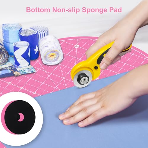13"x13" Round Rotating Cutting Mat, Self Healing Mat with 360-Degree Rotation & Anti-Slip Base, Sewing Board Cutting Mat Perfect for Fabric Quilting Leather Hobby Project, Pink - color: Pink, size: 13"L x 13"W
