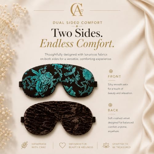 Opulence Weighted Sleep Eye Mask with Flaxseed Filling, Satin & Velvet, Adjustable Strap, Light Blocking for Meditation, Hot & Cold Therapy, Travel - Birds in Paradise - color: Birds in Paradise