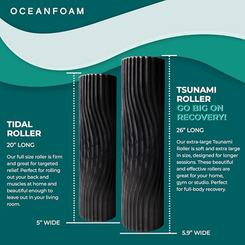 Oceanfoam Tsunami Roller (Black & Charcoal Marbled) - Extra-Large, 26" x 5.9" - Soft, Textured Foam Roller for Physical Therapy, Back Pain, Exercise & Stretching - Yoga, Athletics, & Wellness - color: Black & Charcoal Marbled