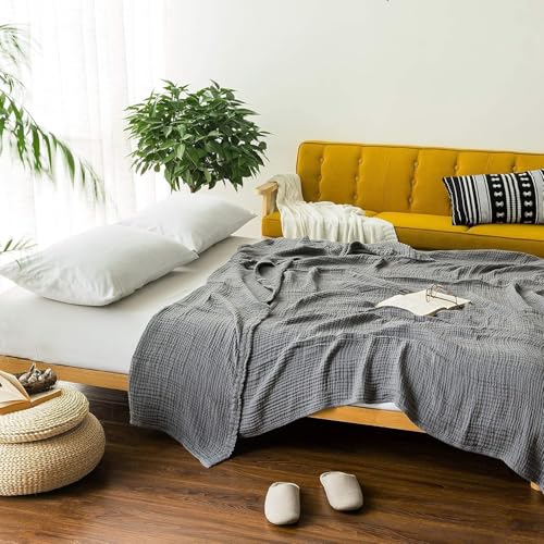 EMME Cotton Blanket Twin XL for Bed Soft Muslin Blankets 66"x90" Lightweight Breathable Layering Bedspread Coverlet All Season Gauze, Grey - color: 06 - Grey, size: Twin XL (66" x 90")