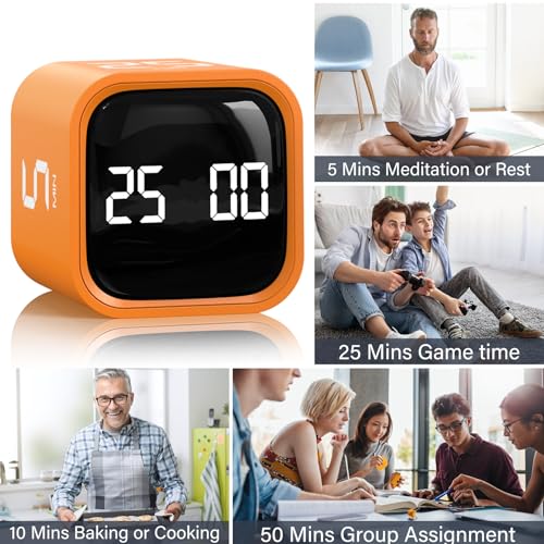 Rotating Productivity Timer 5/25/10/50, Desk Flip Timer for ADHD,Orange - color: Orange