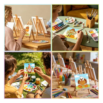 Fall 12 Packs Pre Drawn Canvas to Paint, Thanksgiving Pre Printed Canvas for Painting, Pre Stretched Canvas Outline Painting Boards for Beginners, Students, Party Favors(4 * 4in) - color: Fall