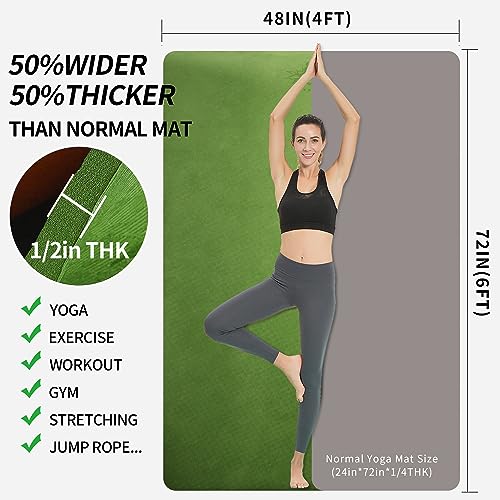 Hatha Yoga Large TPE Yoga Mat 6'x4'x1/2" Extra Thick Non-Slip Exercise Mat - for Yoga Pilates & Home Gym Workouts - color: Green
