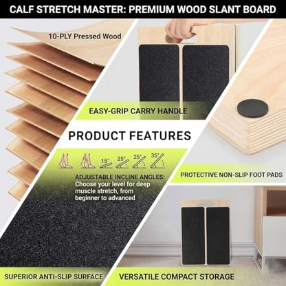 Professional Slant Board for Calf Stretching, Wooden Adjustable Incline Wedge for Squats, Foot & Ankle Mobility, Non-Slip Calf Stretcher, Calf Stretching Board, Slant Board for Planter Fasciitis.