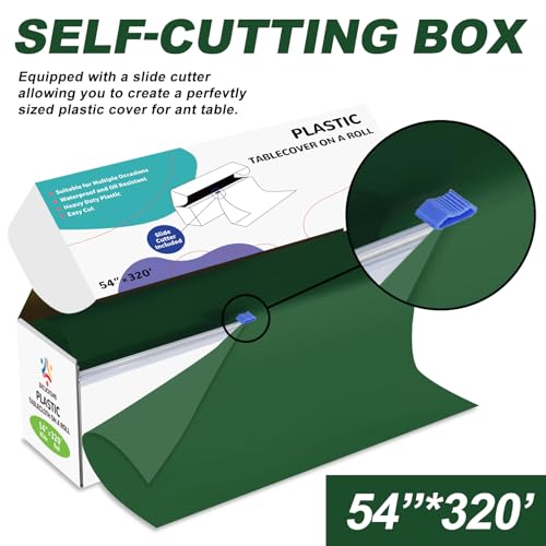 54IN X 320FT Plastic Table Cover Roll with Cutter Box, Cut to Size Plastic Table Cloths for Parties, Birthday, (Green, 54"x3840"(Rectangular)) - color: Green, size: 3840" x 54" (Rectangular)