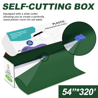 54IN X 320FT Plastic Table Cover Roll with Cutter Box, Cut to Size Plastic Table Cloths for Parties, Birthday, (Green, 54"x3840"(Rectangular)) - color: Green, size: 3840" x 54" (Rectangular)