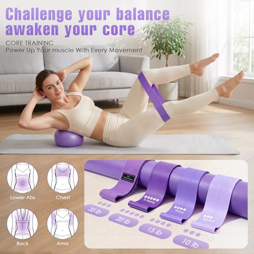 Pilates Kit, Pilates Equipment for Home Workouts, Home Pilates Essentials Kit for Women with Pilates Ring and Ball Set, Socks, Ankle Resistance Bands with Cuffs, Resistance Band and Massage Ball - color: Purple