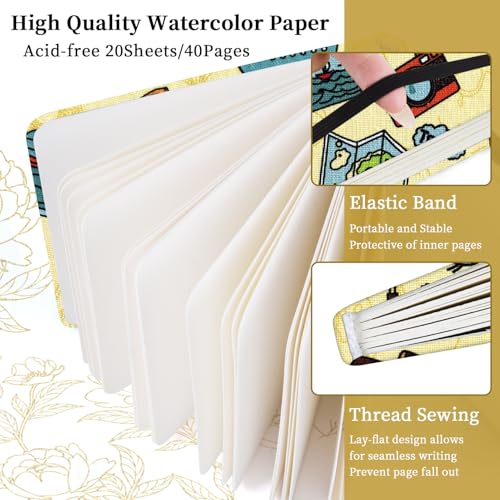 5x5" Watercolor Sketchbook,Mixed Media Pad,Travel Portable Drawing Journal | 140LB/300gsm 20Sheets/40Pages Watercolor Paper,Cold Press,Cloth Fabric Hardcover,Sewing Binding,Lay-Flat.Travel - color: 300gsm-Travel