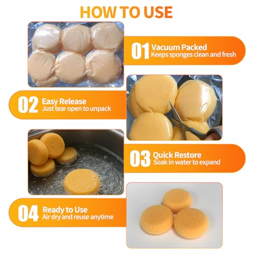 6 Pcs Pottery Sponges, 2.75 inch Yellow Round Sponges for Clay Art, Painting & Crafts, Tack Cleaning Sponges for Household & Leather Care - size: 6pcs