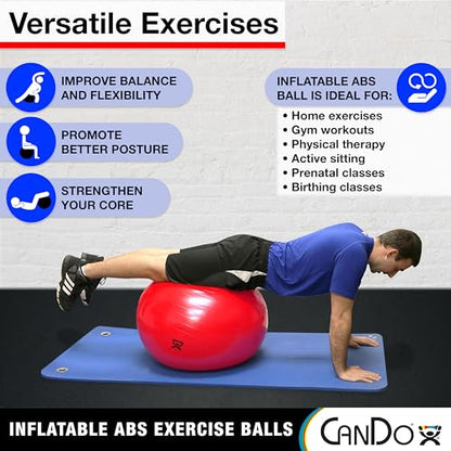 CanDo Inflatable Exercise Ball - Red 42", Durable Extra Thick Non-Slip Stability Ball for Core Workouts, Yoga, Pilates, Active Seating, Physical Therapy, Pregnancy, Home Gym, Flexibility