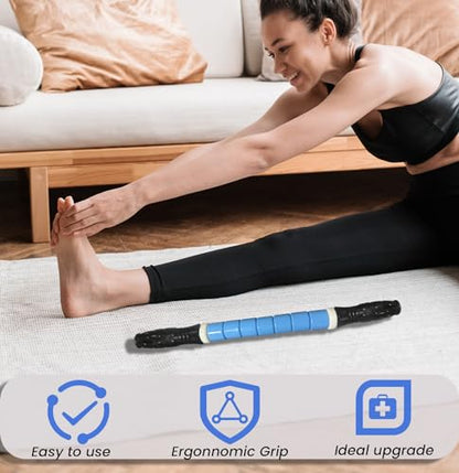 Muscle Roller Stick Ctwctr Massage Roller for Lymphatic Drainage, Cellulite Massager, Leg Massager for Circulation and Pain Relief, Deep Tissue & Trigger Point Massage - color: Blue