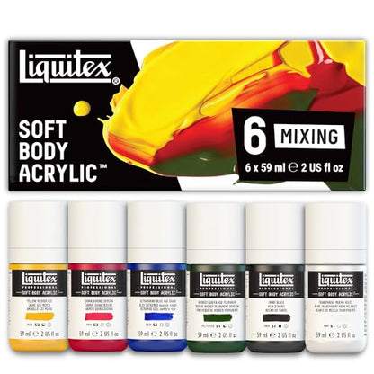 Liquitex Soft Body Acrylic Paint, 6 x 59ml (2-oz), Mixing Set | Low Viscosity, Highly Pigmented, Satin Finish, Retains Subtle Brush Strokes, Great Surface Coverage, Highly Versatile - style: Mixing Set 6 x 59ml (2-oz)
