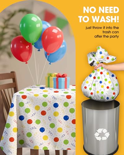 Niuara Birthday Balloon Plastic Table Cloth Disposable, 4 Pack, 54 x 108 in | Rectangle, 6 ft Tables, Birthday Party, Holiday Gathering - color: Birthday Balloon, size: 54" x 108" - 4 Packs