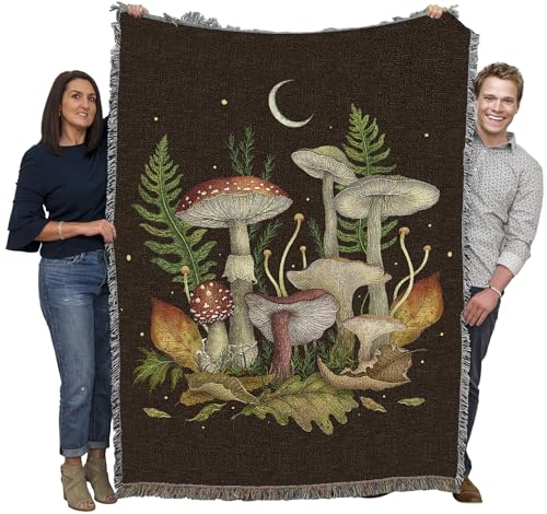 Pure Country Weavers Autumn Mushrooms by Episodic Drawing - Gift Tapestry Throw Blanket Woven from Cotton - Made in The USA (72x54) - color: Autumn Mushrooms, size: 72x54