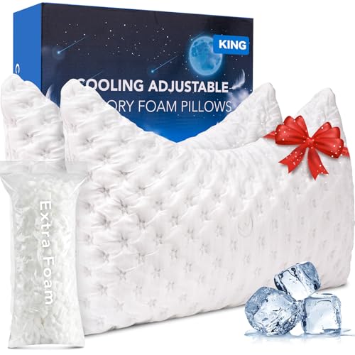 KUCEY Cooling Side Sleeper Pillow for Neck and Shoulder Pain, Luxury Shredded Memory Foam Curved Bed Pillows for Sleeping Set of 2- Adjustable King Size- Washable Cover Crescent White - color: Crescent White, size: King Size (2 pack)