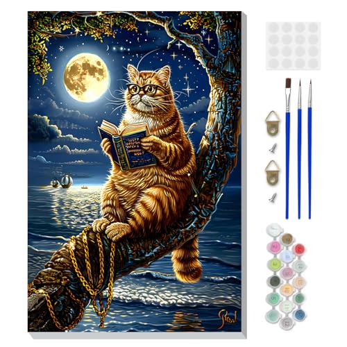 DOMROM Framed Paint by Numbers Kit for Adults, Cat DIY Paint by Number Kits on Canvas, Easy Canvas Painting by Numbers for Home Wall Decoration Gift 8x12 Inch - color: OMQ073