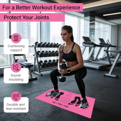 Squat Mat with Foot Position Guide, Anti-Slip Squat Target Mat for Home Gym, Leg, Glute and Ab Workouts, Lightweight Rollable Exercise Mat, 31.5" x 13.78" - color: Pink