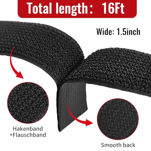 1.5" x16ft Hook and Loop Straps with Metal Buckles, Molle Cable Straps, Adjustable Fastening Cinch Strap, Reusable Nylon Securing Cord Ties, 1.5 inch Wide, Black with 15 Buckles - color: 1.5"x16ft, 15 Buckles