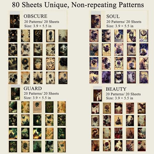 80 Sheets Gothic Scrapbook Paper, Vintage Junk Journal Supplies for Scrapbooking Kit, Magic Decorative Paper for Journaling Book Pages, Dark Academia Wall Decor for Room Decorations