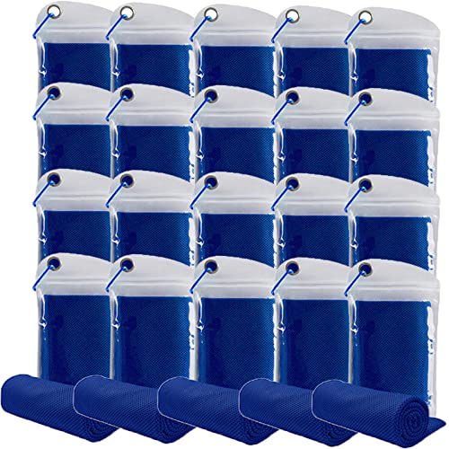 쿨링 타월 101.6 x 30.5cm(40 x 12인치) 아이스 타월 20개 팩, 목과 얼굴용 극세사 쌀쌀한 가방 포함, 통기성 요가 체육관 스테이 쿨 타월 땀 걸레 운동 러닝 캠핑 필라테스 해변용, 다크 블루 - color: 다크 블루
