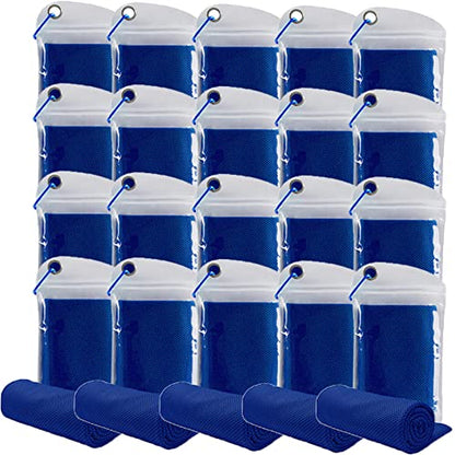 쿨링 타월 101.6 x 30.5cm(40 x 12인치) 아이스 타월 20개 팩, 목과 얼굴용 극세사 쌀쌀한 가방 포함, 통기성 요가 체육관 스테이 쿨 타월 땀 걸레 운동 러닝 캠핑 필라테스 해변용, 다크 블루 - color: 다크 블루
