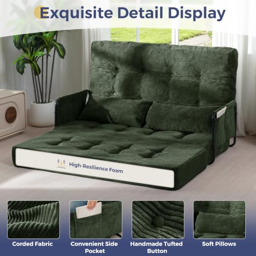 MAXYOYO Adjustable Folding Sofa Bed Couch with 2 Pillows, Dark Green - color: Dark Green