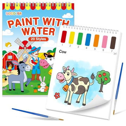 SOCOLER Paint with Water Coloring Books for Kids & Toddlers, Farm | Mess Free Watercolor Painting Set, Water Color Painting Book,Craft Art Kit, Boys & Girls Birthday Gift, Travel Activity Toy - style: Farm