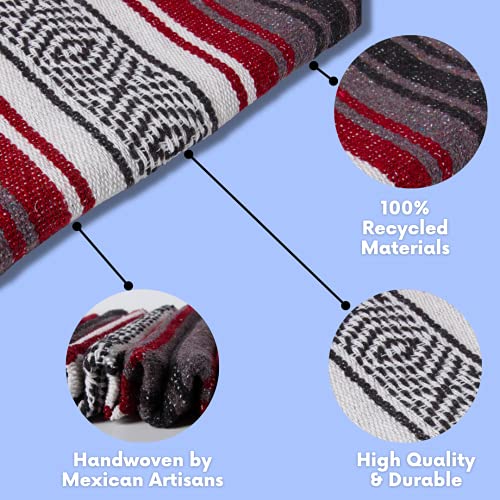 El Paso Designs Mexican Yoga Blanket – Colorful Falsa Serape Throw for Yoga, Beach, Picnic, Saddle, or Home Décor – Soft Woven Boho Blanket (Burgundy) - color: Burgundy