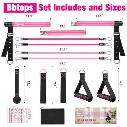 Bbtops Pilates Bar Kit with Resistance Bands,Pilates Bar with Stackable Bands Workout Equipment for Legs,Hip,Waist and Arm,Exercise Fitness Equipment for Women & Men Home Gym Yoga Pilates - color: Pink