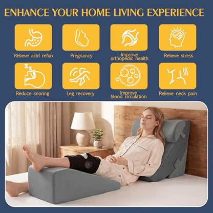 ROYALAY 4 Pcs Wedge Pillow Set for After Knee Surgery, Leg Elevation Pillow Post Surgery Knee Replacement with Reading Support for Bed, Leg Elevation & Headboard for Sleeping