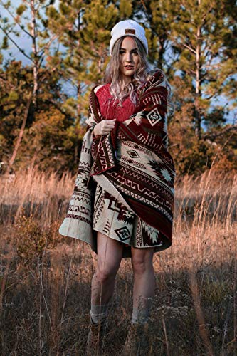 Inca Aztec Throw, Queen, King Blanket | Southwest Indian Navajo Boho Style | Native Cover for Camping, Bedding, Couch, Vanlife | Faux Alpaca, Lightweight, Hypoallergenic (Vinincunca Maroon, Throw) - color: Vinicunca Maroon, size: Throw Blanket
