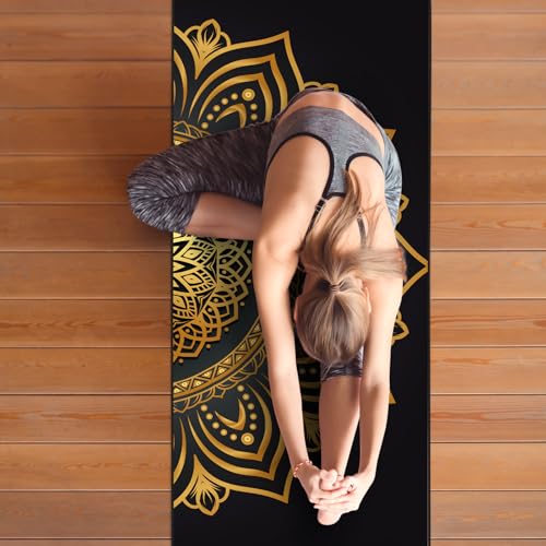 Hot Yoga Towel with Grip Dots, Non Slip, 74"x26", Gold Mandala - color: Gold Mandala, size: 74" x 26"