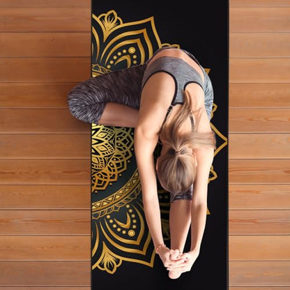 Hot Yoga Towel with Grip Dots, Non Slip, 74"x26", Gold Mandala - color: Gold Mandala, size: 74" x 26"